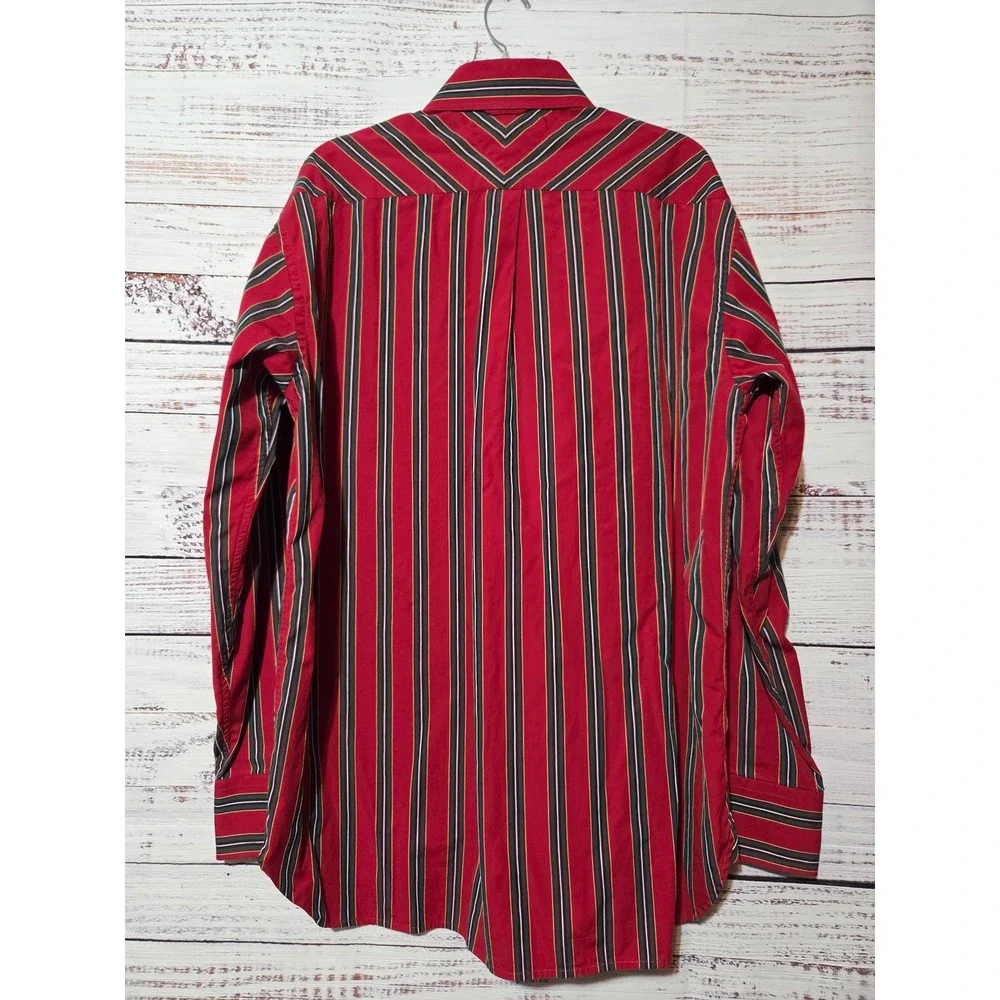 Tommy Hilfiger Mens Large Red Striped 80s 2-Ply Cotton Button Down Shirt L/G